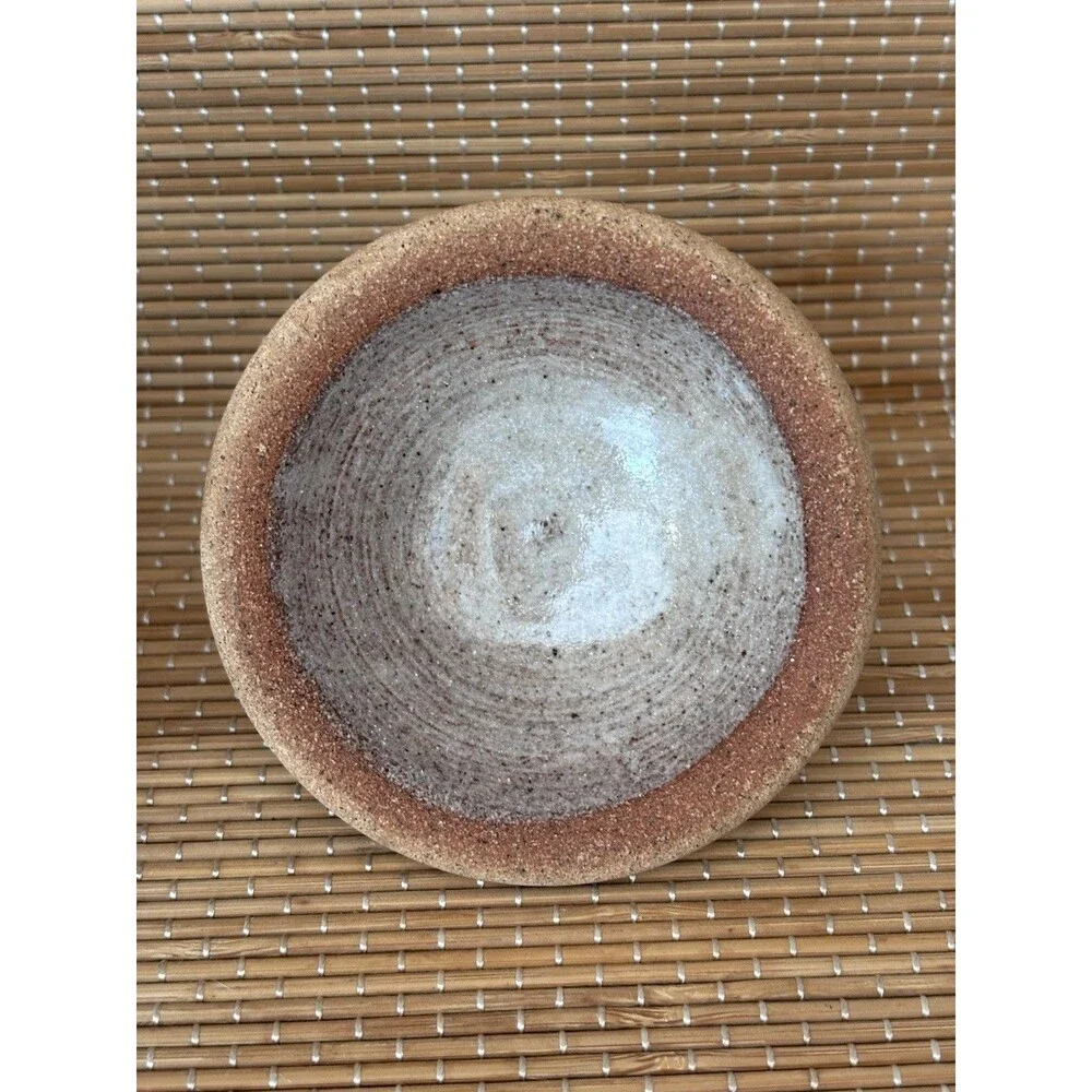 Vintage 1984 Stoneware Garlic Jar Blue Beige Handmade Cottagecore Grandmacore